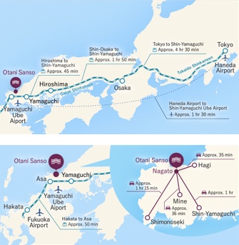 Access Routes to Otani Sanso from the Airport and Respective JR Stations