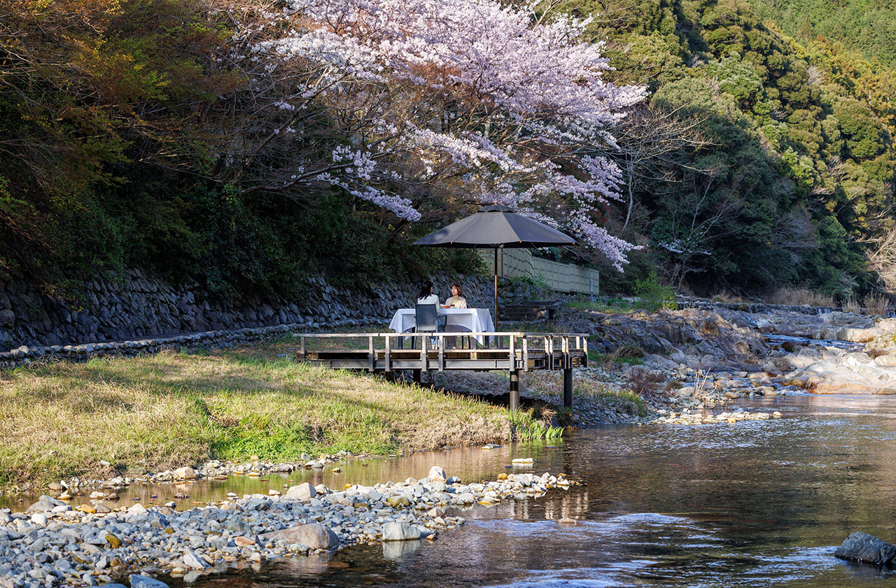 【春～初夏の催し】長門湯本の桜や新緑を満喫。｢選べる4シーンのカフェプラン｣・｢ワイン＆カットフルーツセット｣のご案内(3月25日～6月28日)